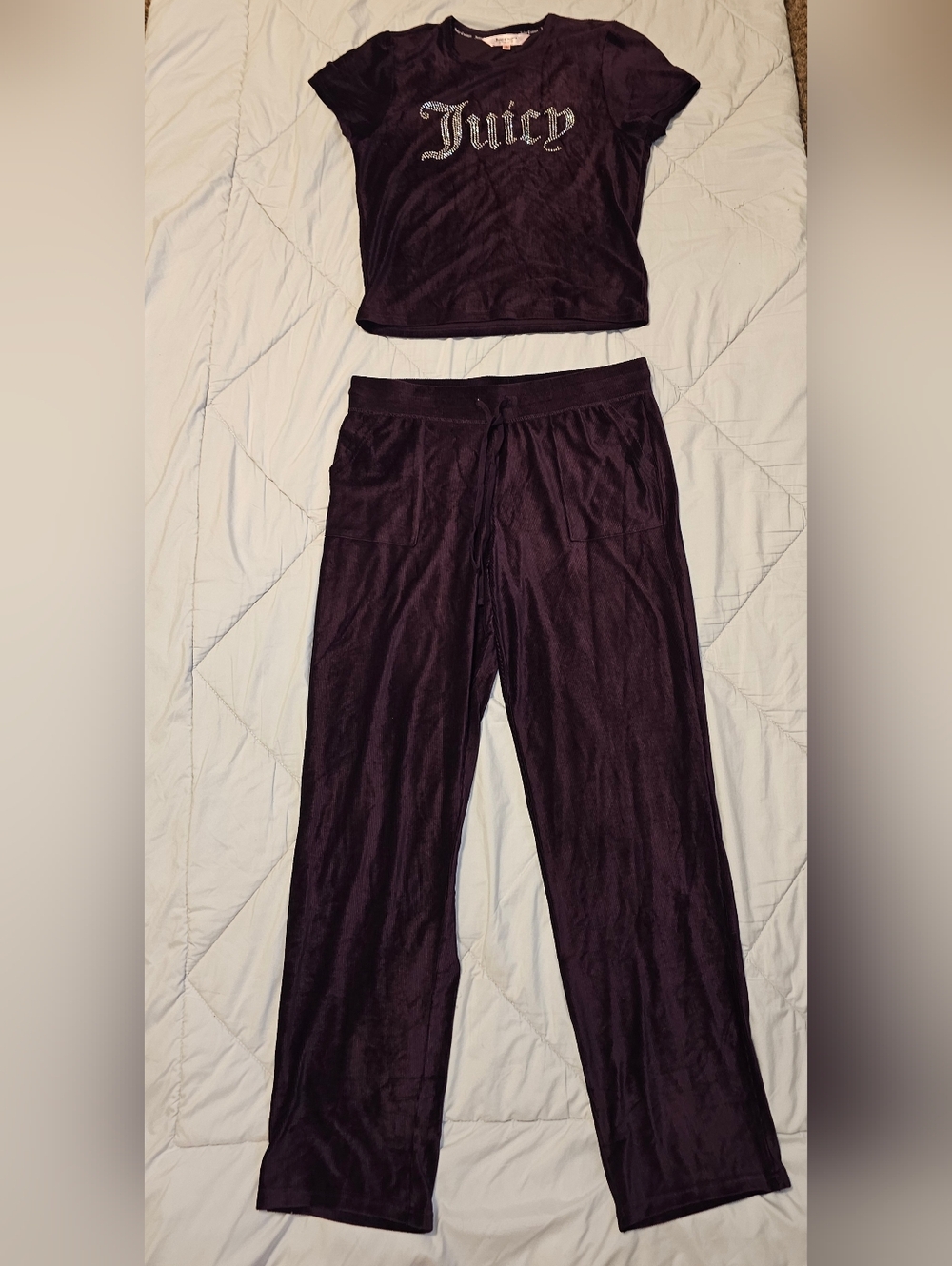 Juicy Couture Women's Velour Lounge Set in Deep Plum M/L Embellished Logo New